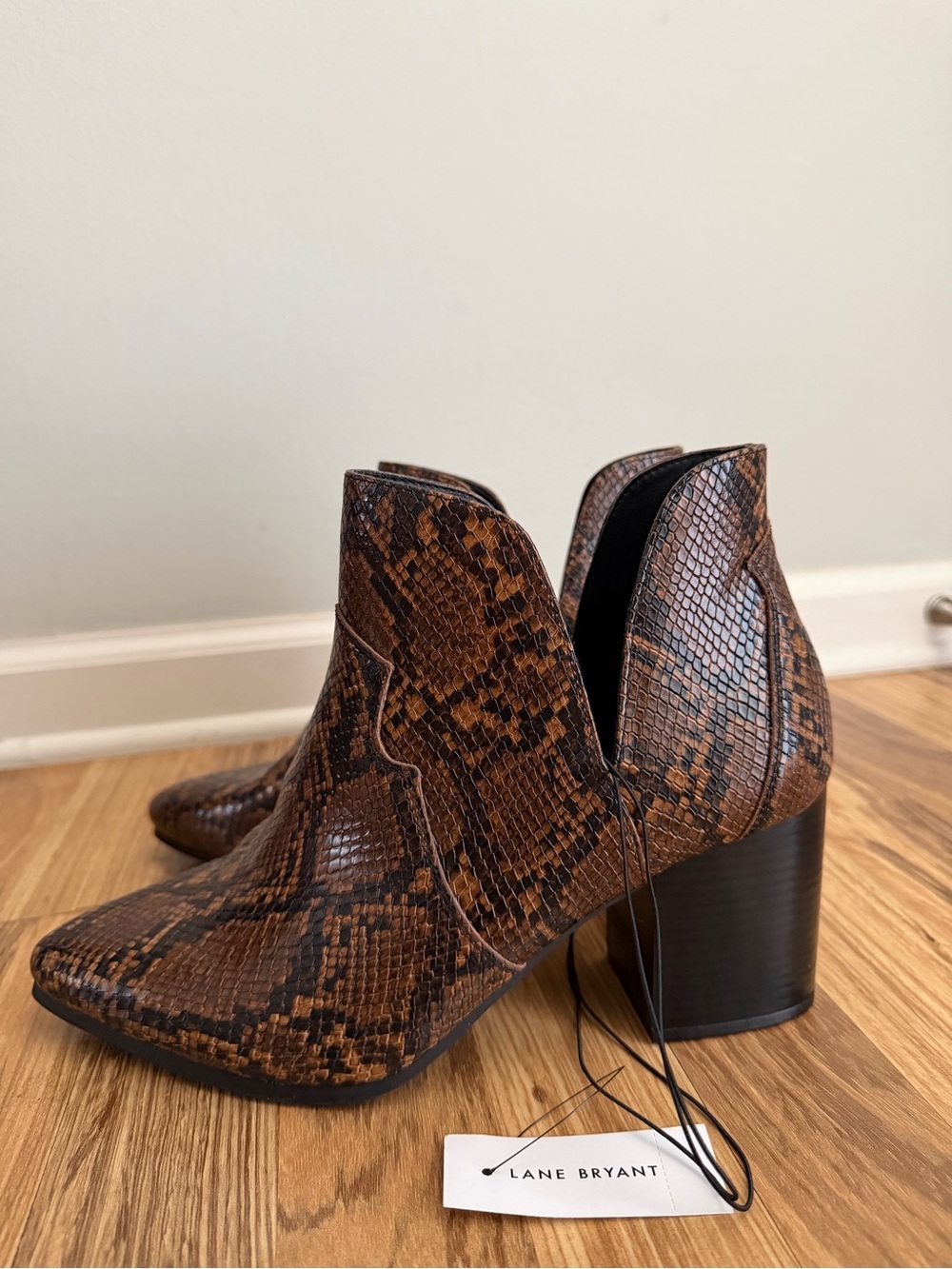 Lane Bryant Brown Snake-Print Ankle Booties